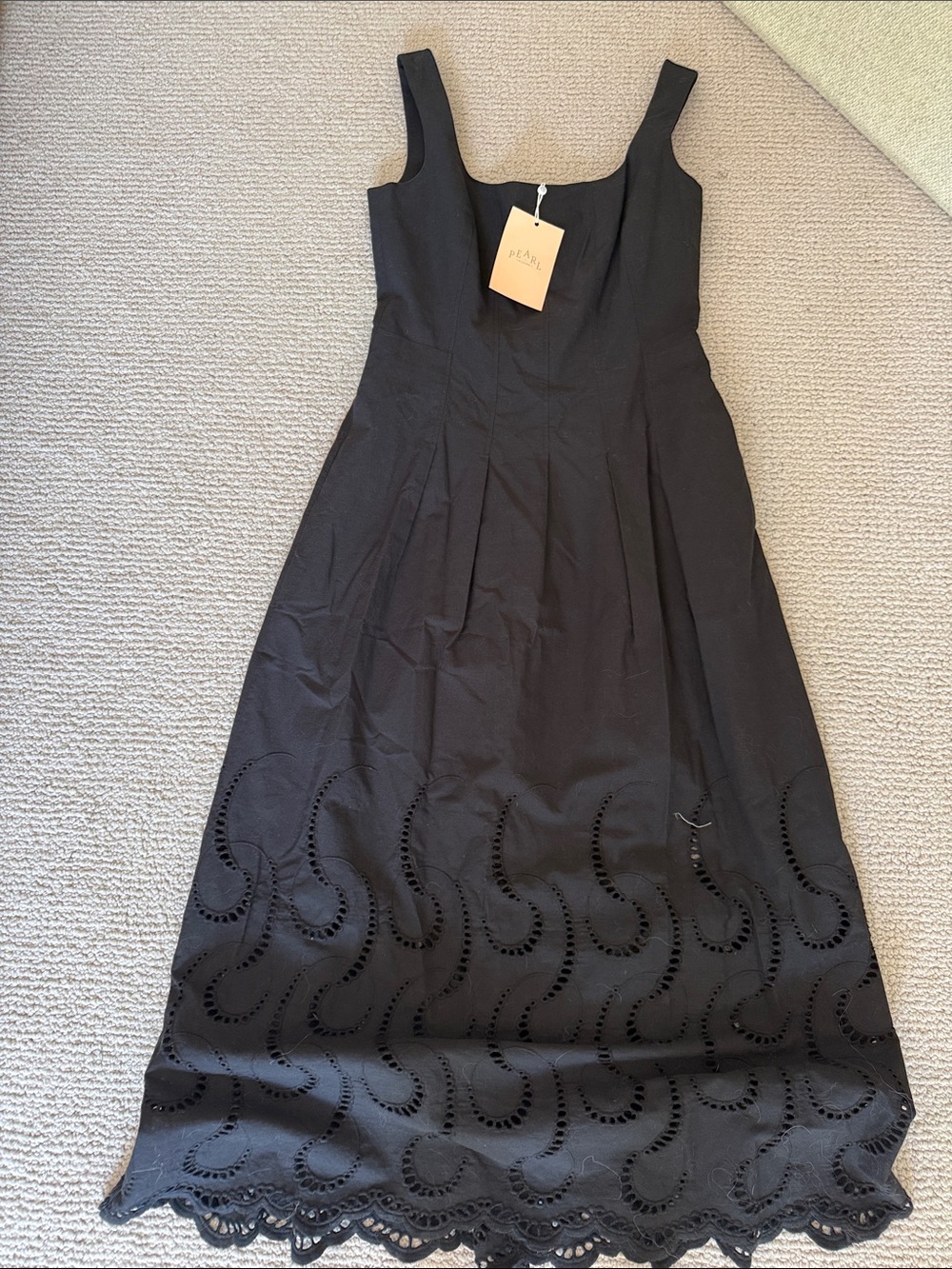 Pearl Black Sleeveless Maxi Dress with Eyelet Hem